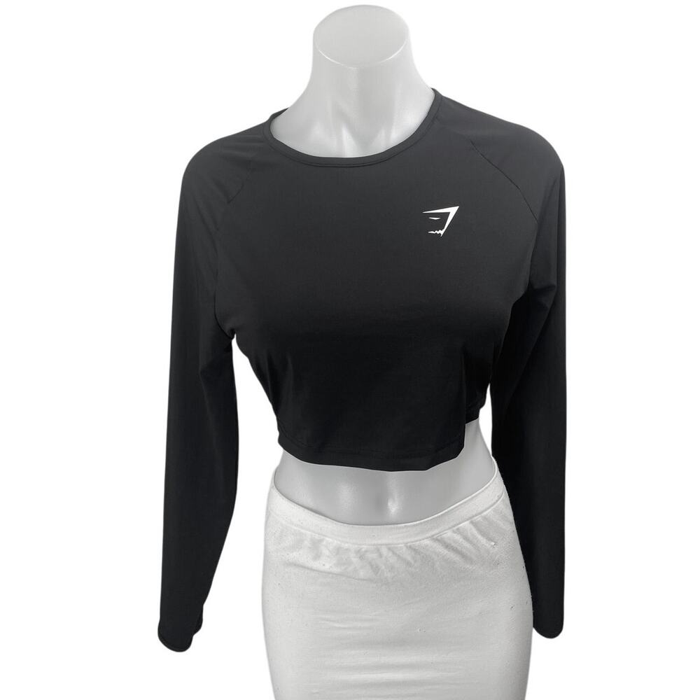 Gymshark Women's Black Long Sleeve Yoga Workout Gym Athletic Crop Top Size S